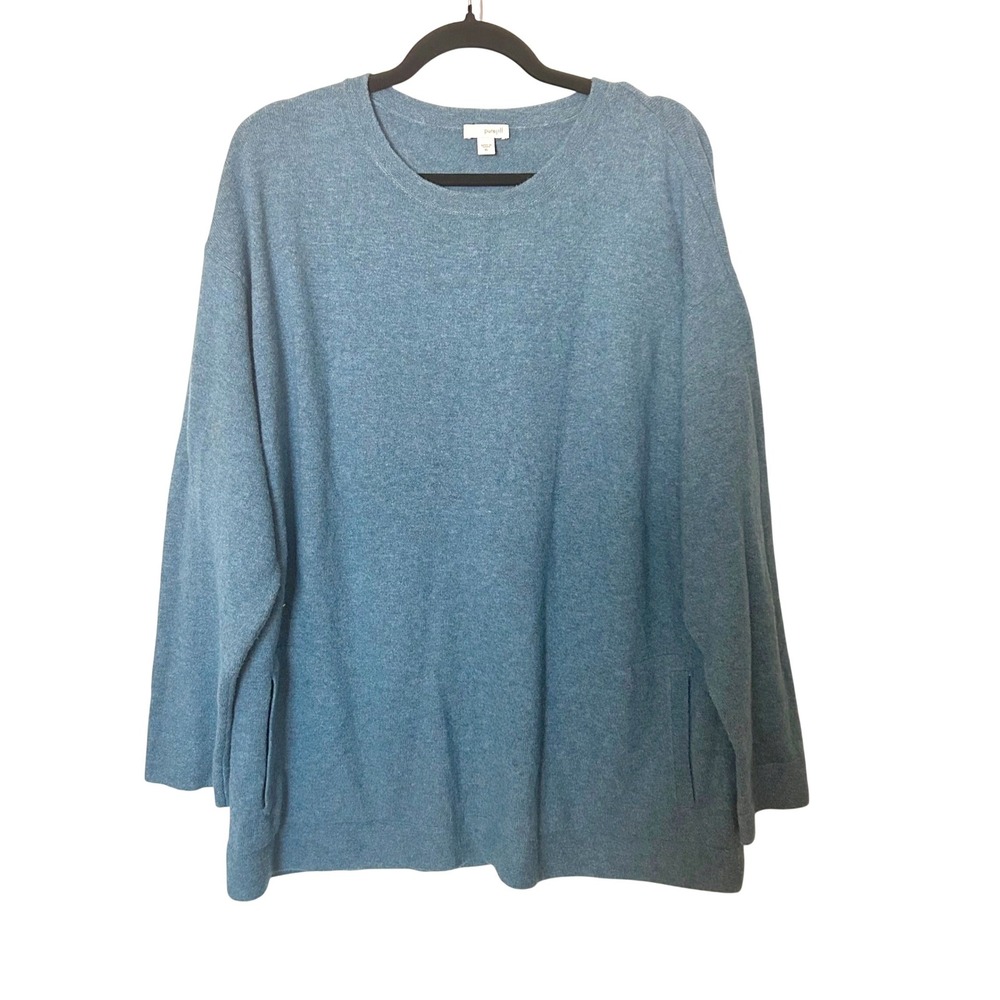 Pure Jill Womens XL solid blue knit wool alpaca blend sweater tunic with pockets